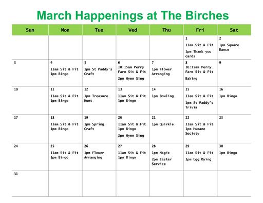 The Birches March 2024 Happenings