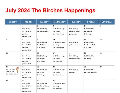 The Birches July 2025 Happenings