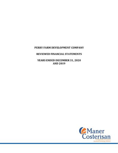 Perry Farm Village Financial Report 2020