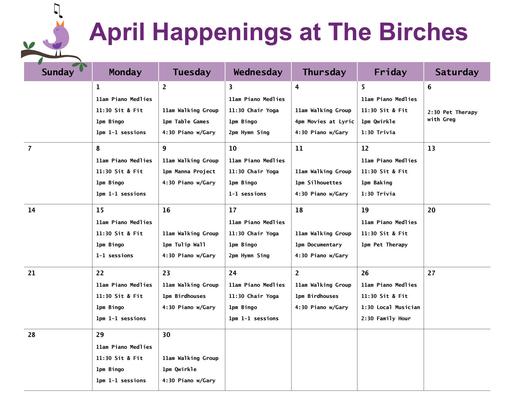 The Birches April 2024 Happenings