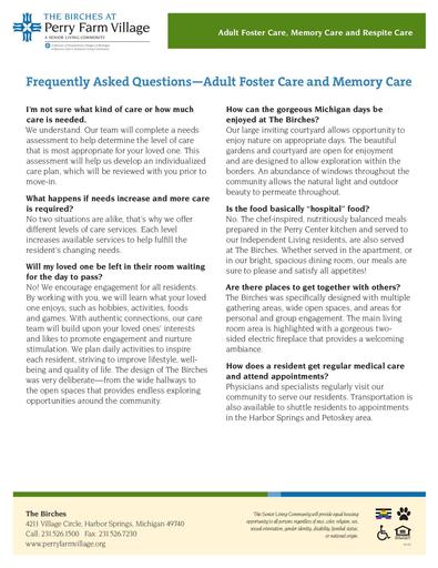 Frequently Asked Questions—Adult Foster Care and Memory Care